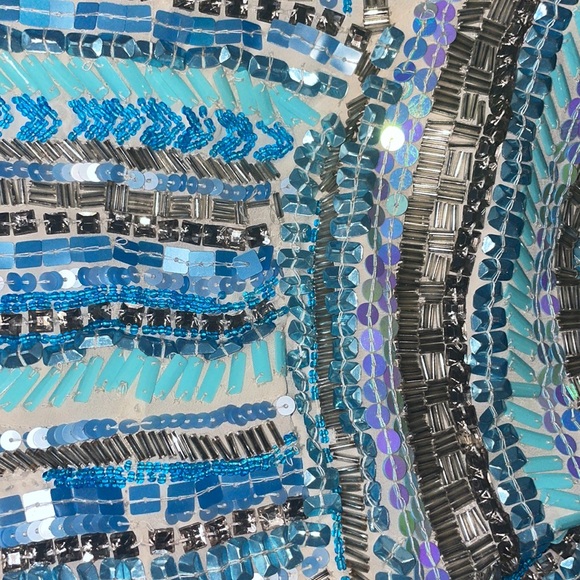 NWT Parker heavily beaded embellished sequin  vneck turquoise blue mini dress - Picture 7 of 12